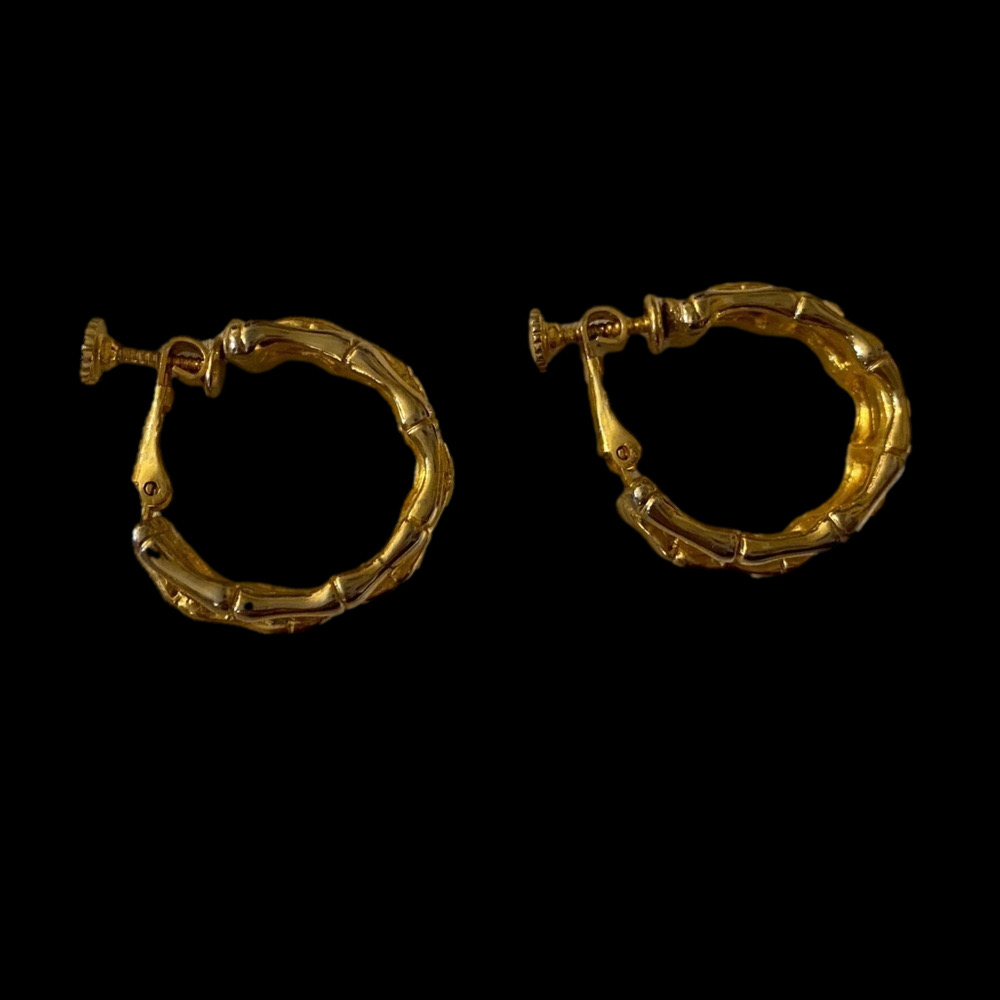 Vintage Signed Vendome Gold Tone Screw Back Hoop Earrings | Faux Bamboo Rare